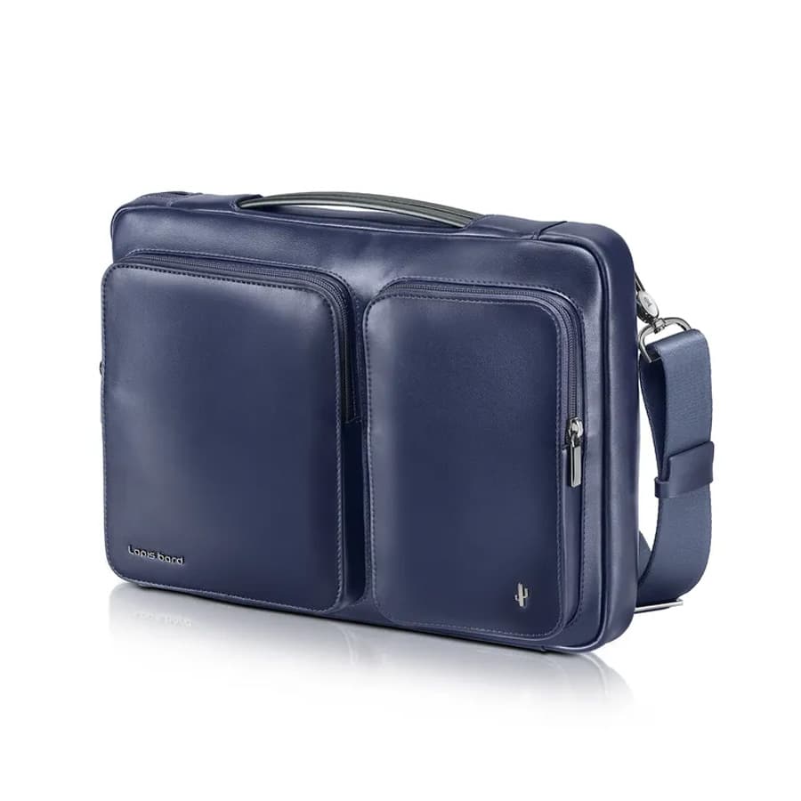 Crossover Desert Bloom Cactus Leather 14-inch Laptop Bag with Shoulder Strap - Blue