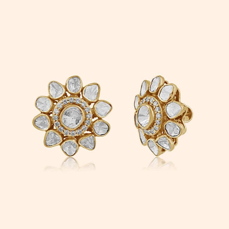 Kesar Crown Polki Stud Earrings