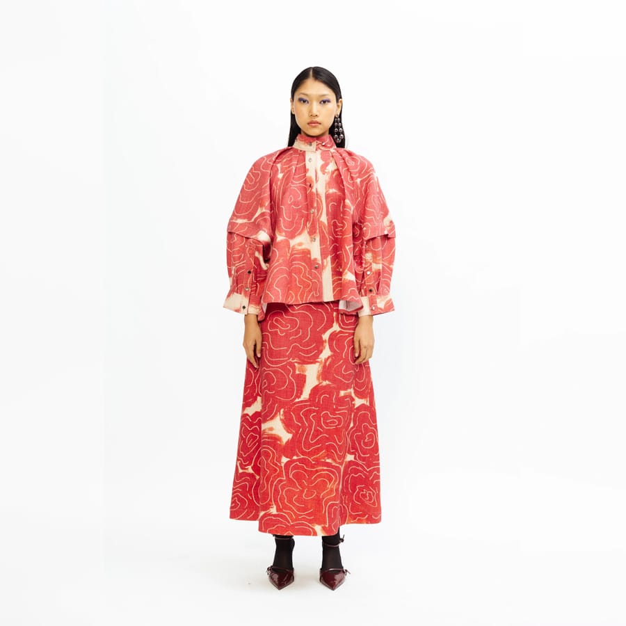 Daisy Linen Skirt - Red