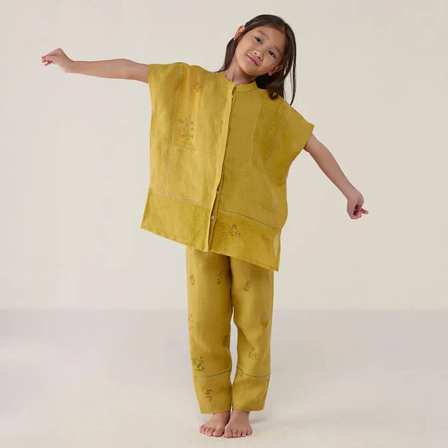 Aboli Patchwork Linen Shirt - Ochre