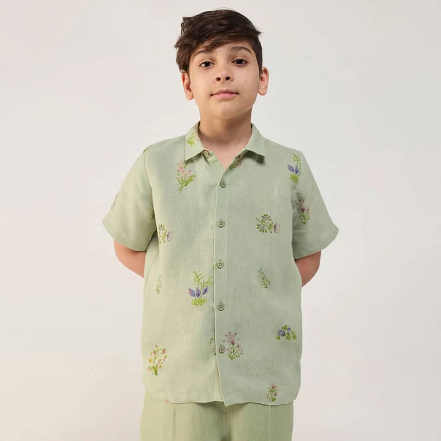 Kabo Floral Linen Shirt - Mint