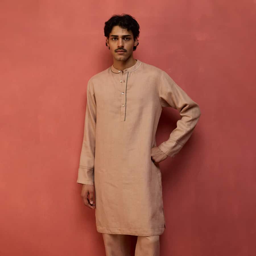Jiro Timeless Linen Kurta - Dusty Rose