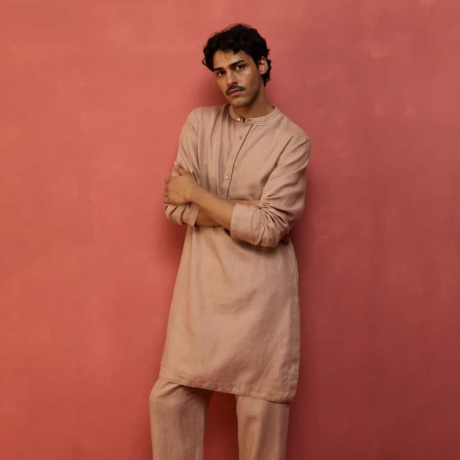 Jiro Timeless Linen Kurta Set - Dusty Rose