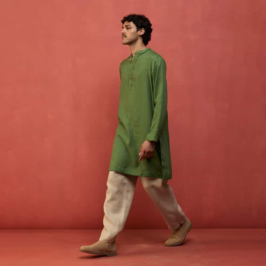 Jiro Timeless Linen Kurta Set - Fern Green