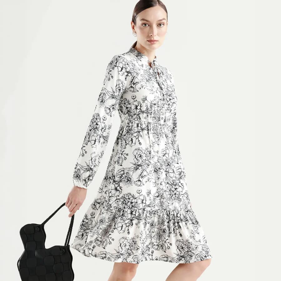 VEDEN - WHITE | FLORAL PRINT FLARED TIER DRESS