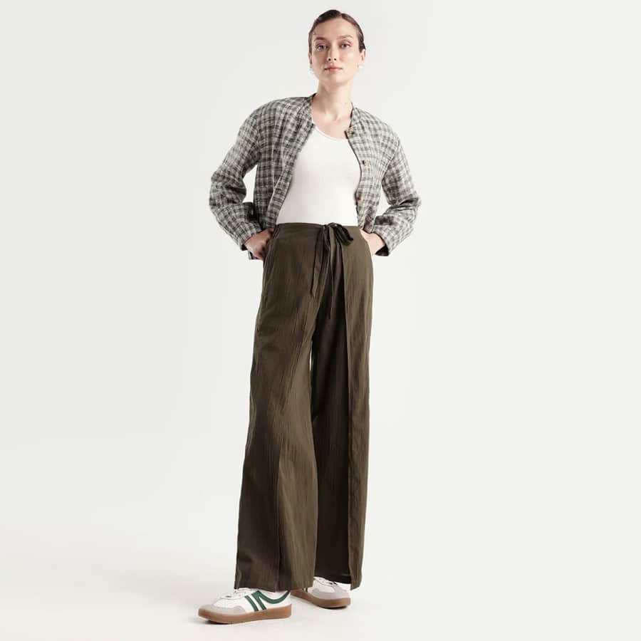 RONUZY - OLIVE COTTON WRAP PANTS