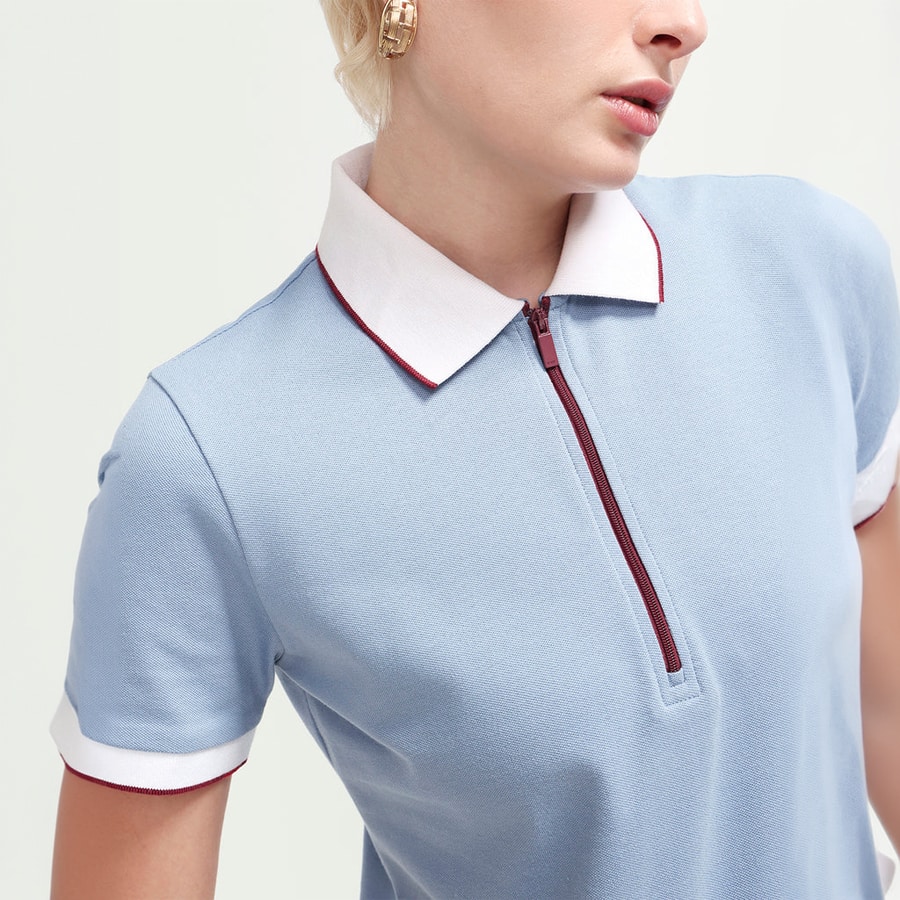 ZIPE - DUSKY BLUE | ZIP-UP POLO WITH CONTRAST DETAILS