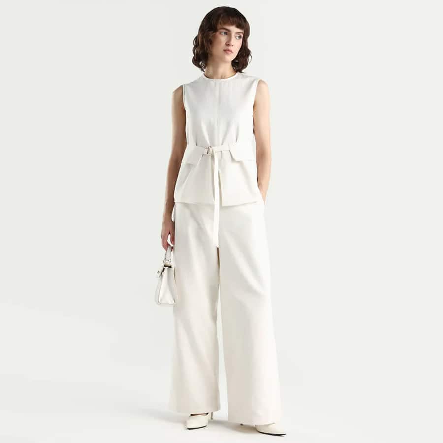 AUBRA-B - OFF WHITE | ELASTICATED WIDE LEG TROUSER