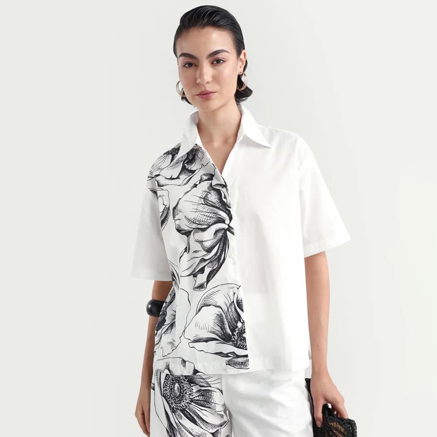 BYVUL - WHITE | FLORAL PRINT BOXY FIT SHIRT