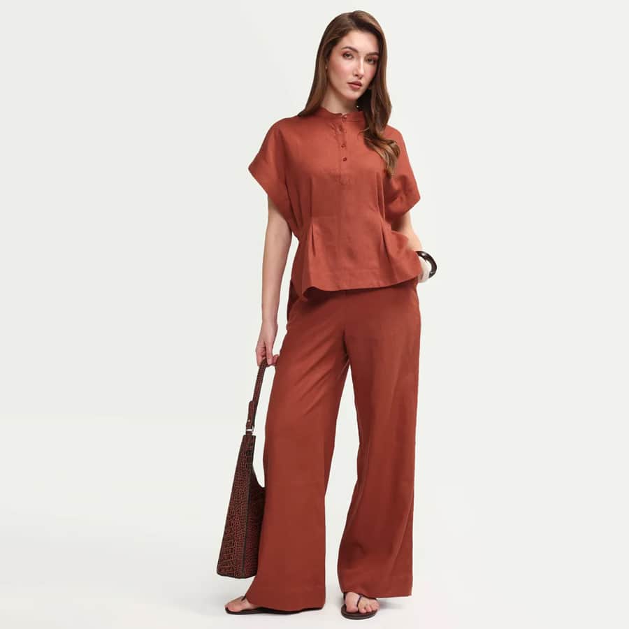 MAPPY-B - RUST | LINEN BASIC PANTS