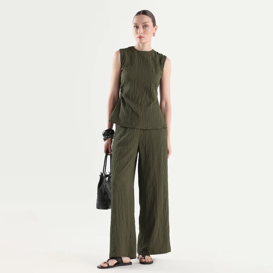 ARRIX-B - OLIVE | TEXTURED WIDE LEG TROUSER