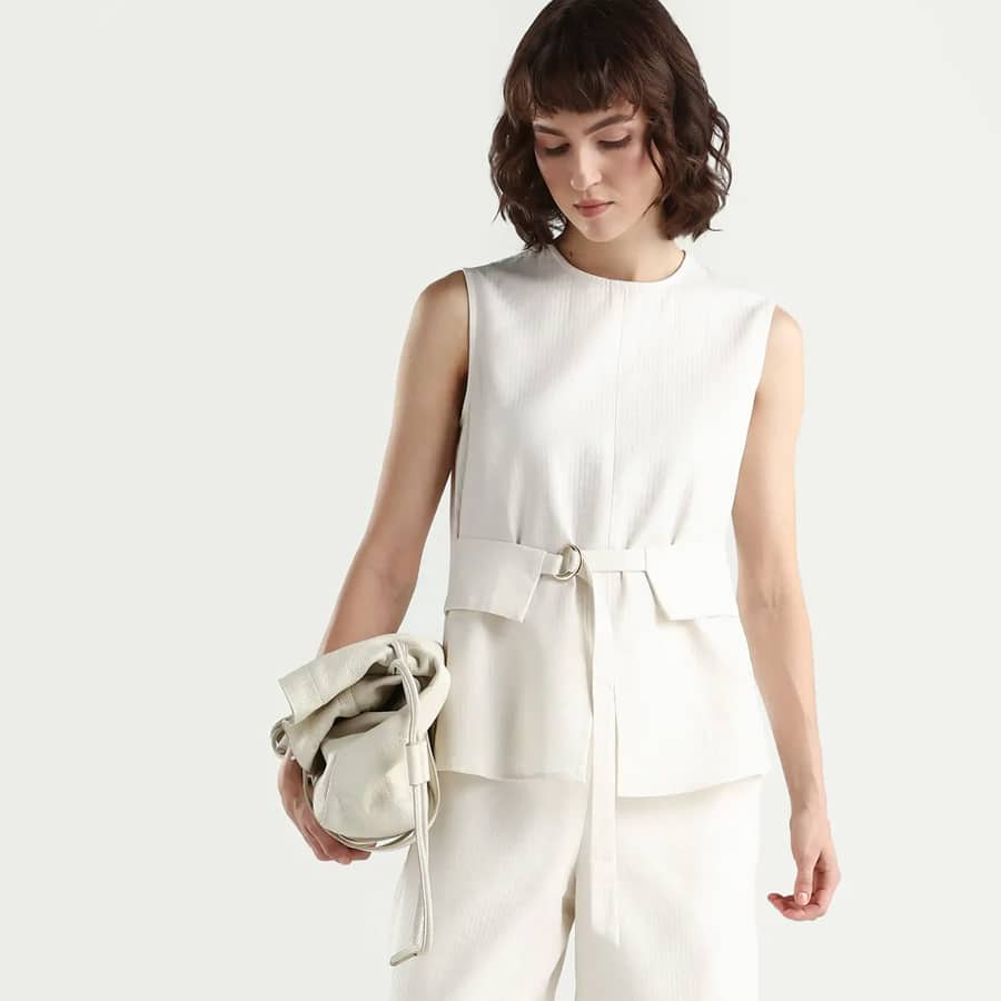 AUBRA-T - OFF WHITE | BELT DETAIL SLEEVELESS TOP