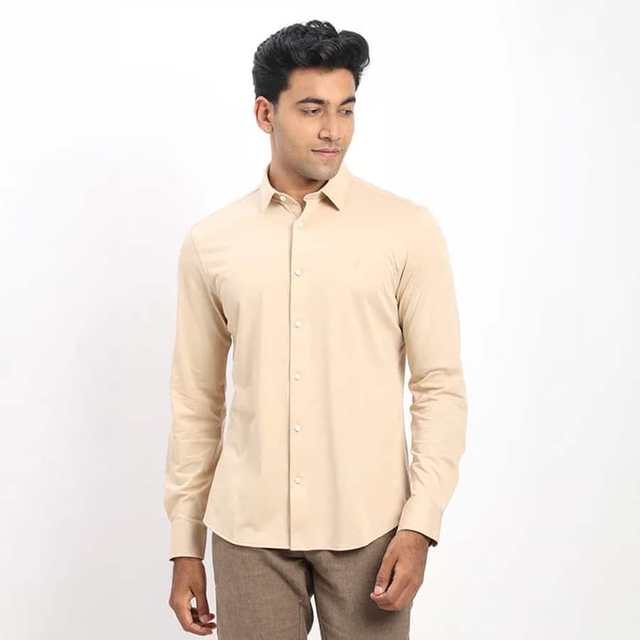 Men Solid Full Sleeve Cotton Blend Shirt