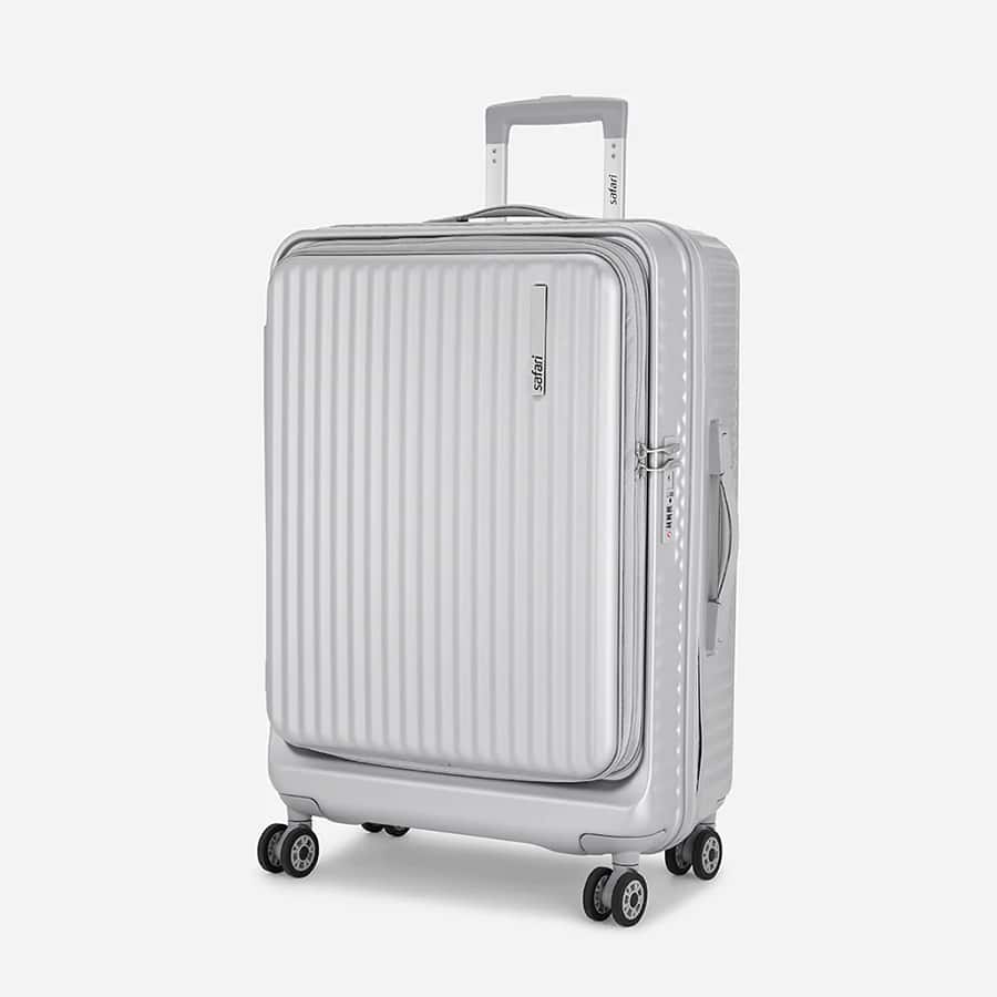 Select Recoil Silver Large Front Opening Trolley Bag with Expander, TSA Lock, Dual wheels and Anti-Theft Zipper