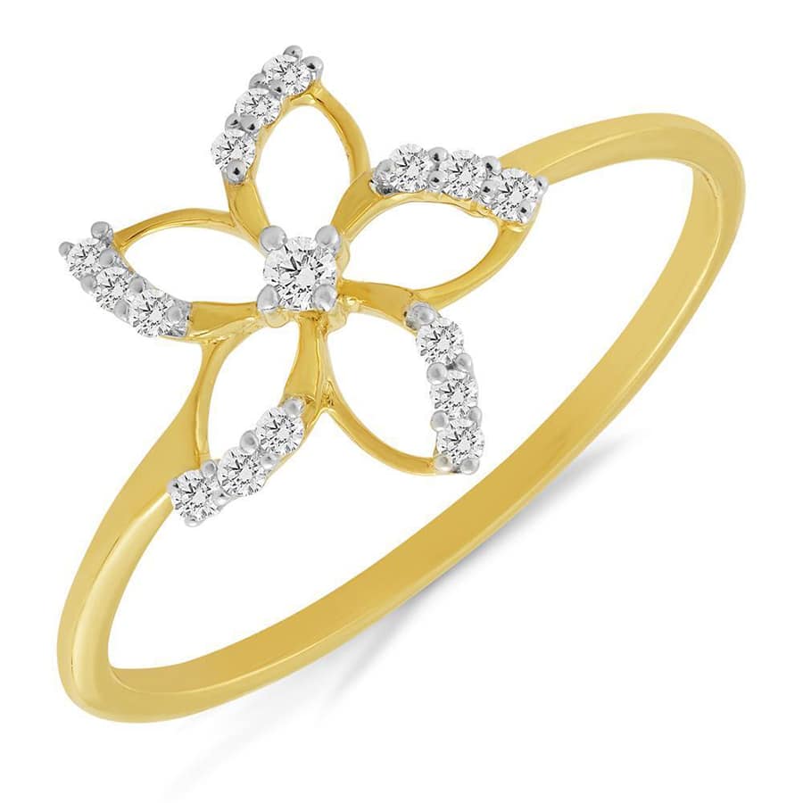 Minimalist 14 Karat Gold & Diamond Floral Ring