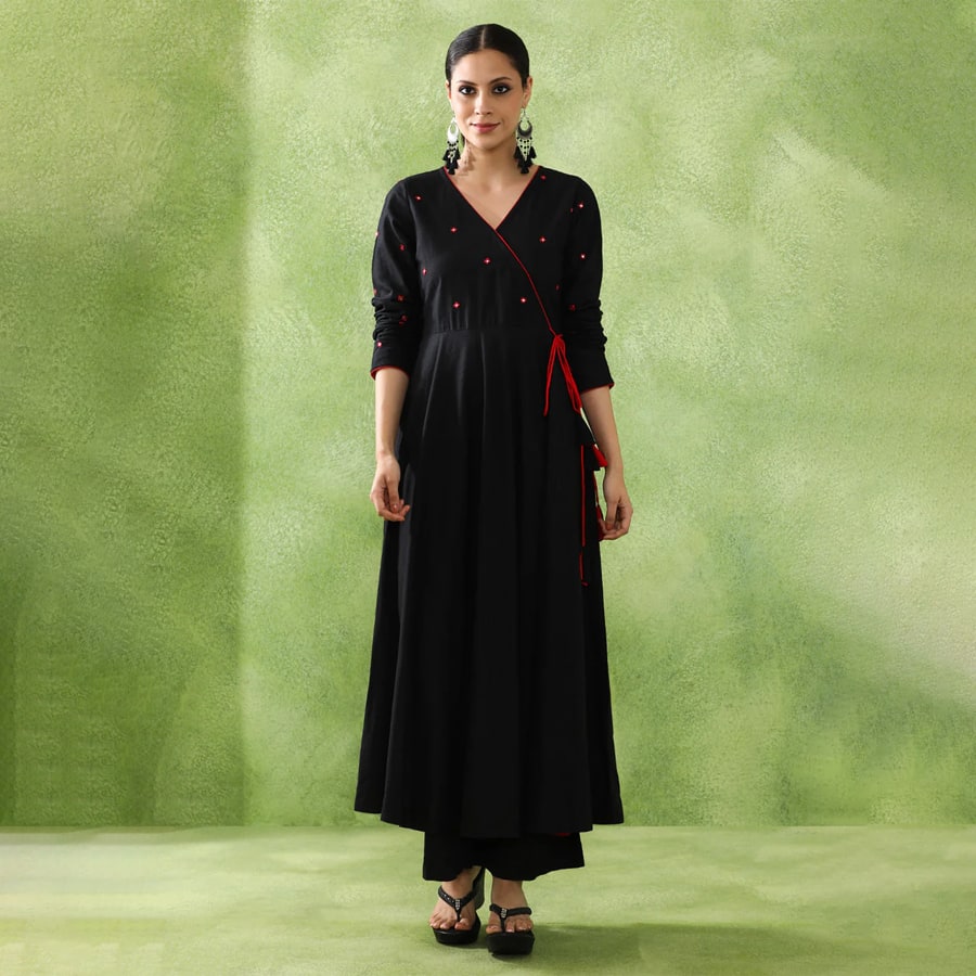 "Embroidered A-Line Pure Cotton Kurta & Trousers Se... " 2