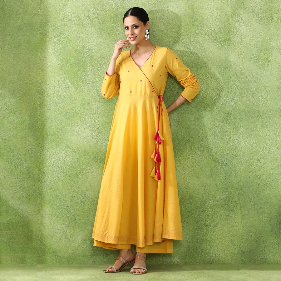 Embroidered A-Line Pure Cotton Kurta & Trousers Se... "
