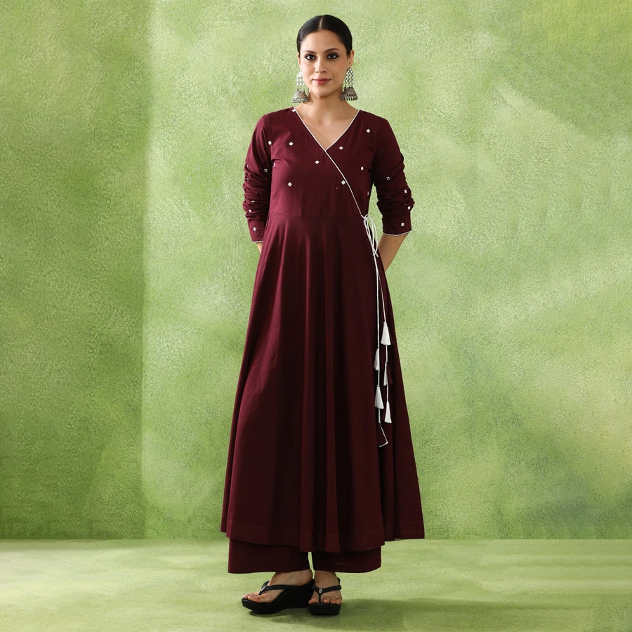 "Embroidered A-Line Pure Cotton Kurta & Trousers Se... "1