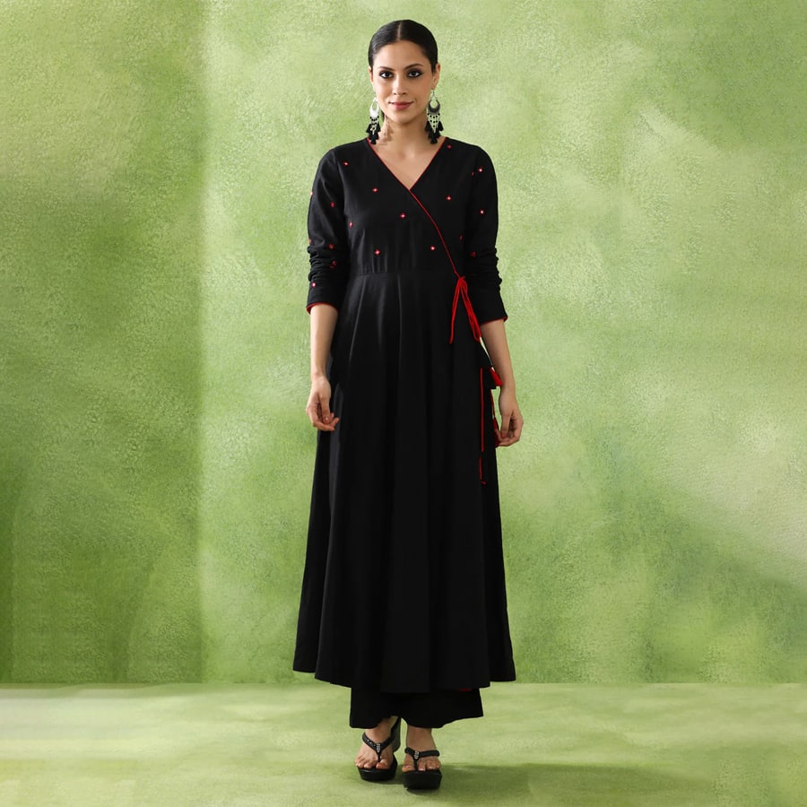 "Embroidered A-Line Pure Cotton Kurta & Trousers Se... " 1