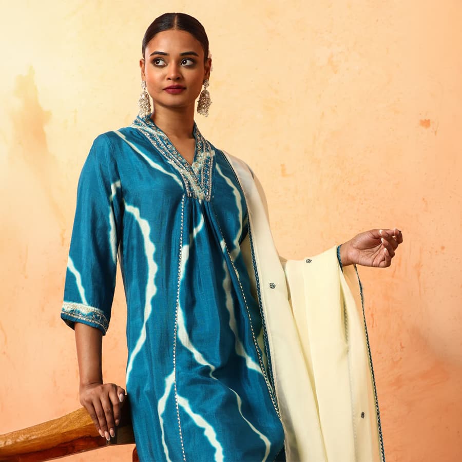 "Floral Embroidered A-Line Silk Blend Kurta & Trous... " 2
