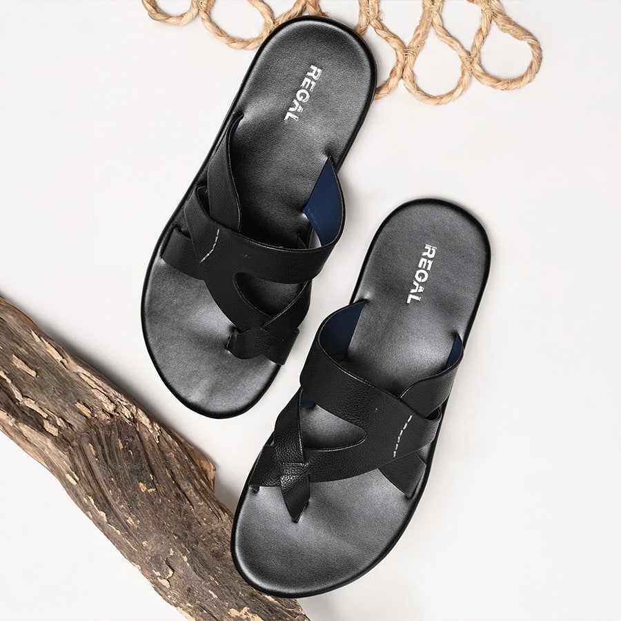 Regal Black Men Ethnic Kolhapuri Sandals