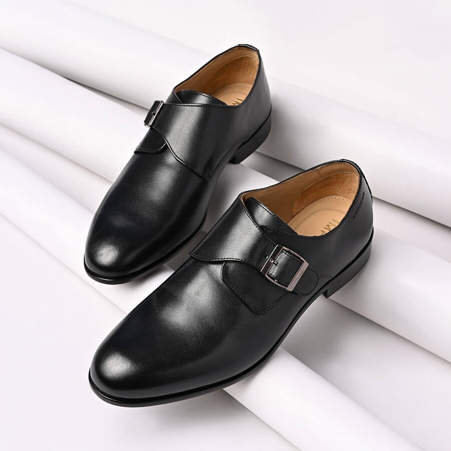 Imperio By Regal Black Men Classic Leather Monks