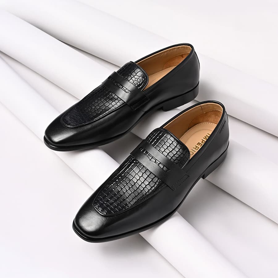 Imperio By Regal Black Men Croco Leather Formal Slip Ons