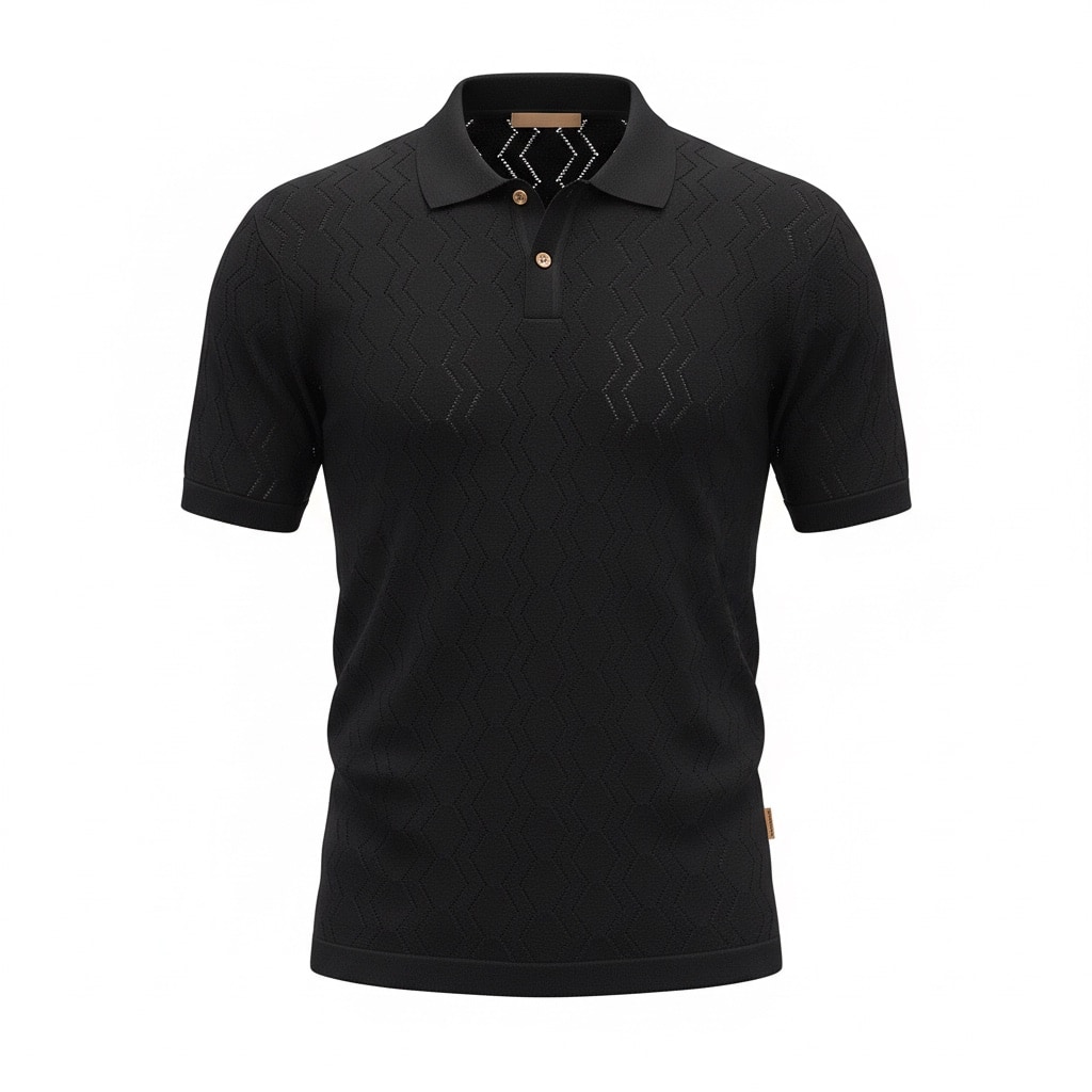 Men's Black Zig-Zag Textured Regular Fit T-Shirts