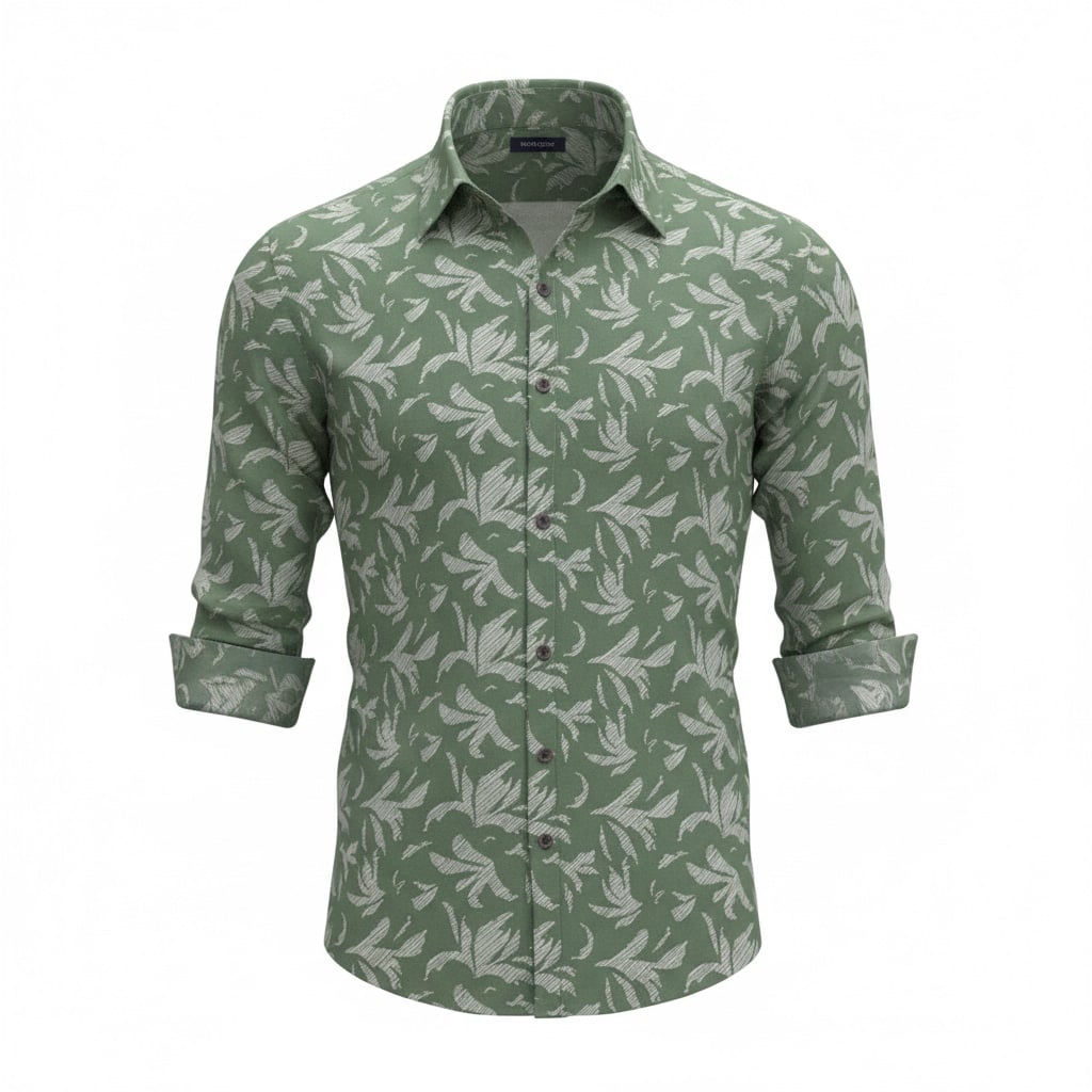 Men's Printed Dark Green Slim Fit Shirts