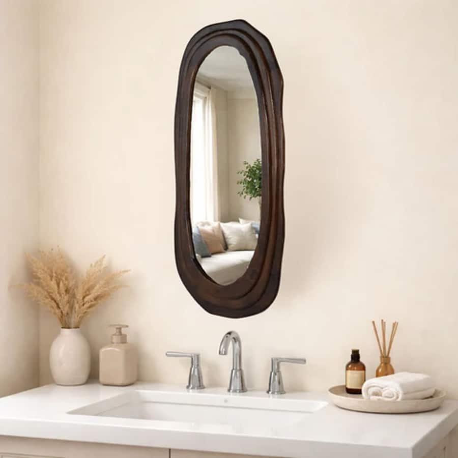 "Modern Elongated Mango Wood Wall Mirror with Layer... "