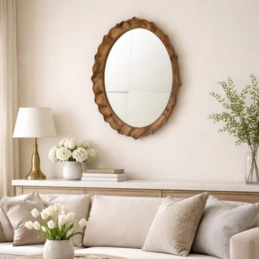 "Modern Mango Wood Wall Mirror with Sculpted Frame ... "