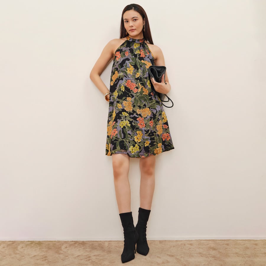 Lysette Printed Black Dress