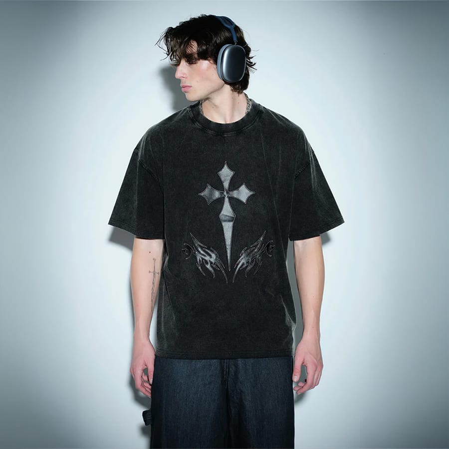 Crucivibe Leather Patch Oversized T-shirt