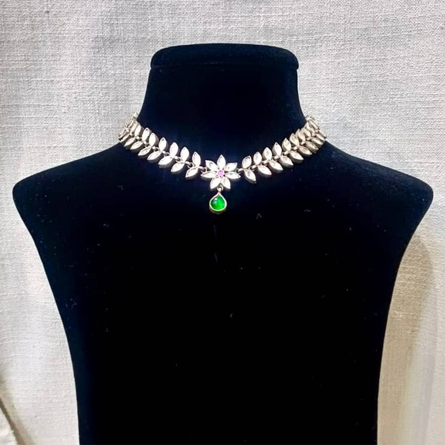 Emerald Kundan Silver Choker