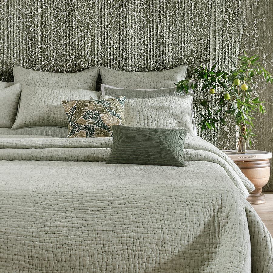 BEDSPREAD QUILTED SHEER LINEN 2 GREEN