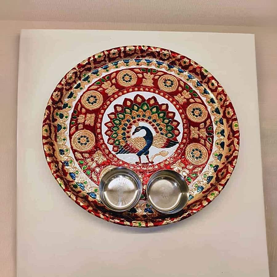 Red Decorative Arti Thal for Pooja