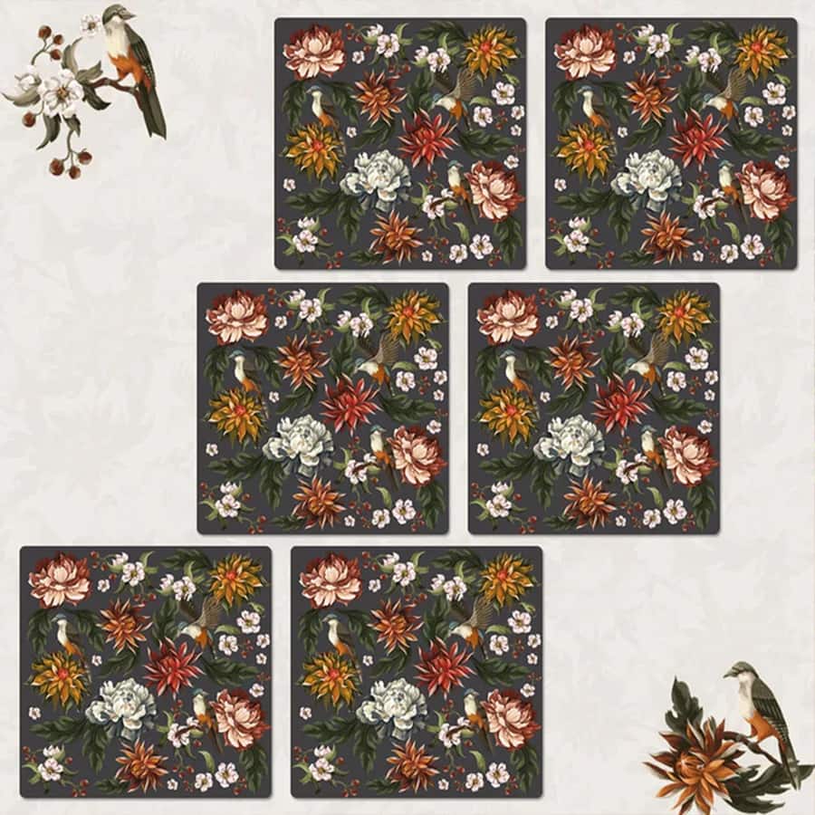 Autumn Flowers Coasters - Set of 6 with Stand