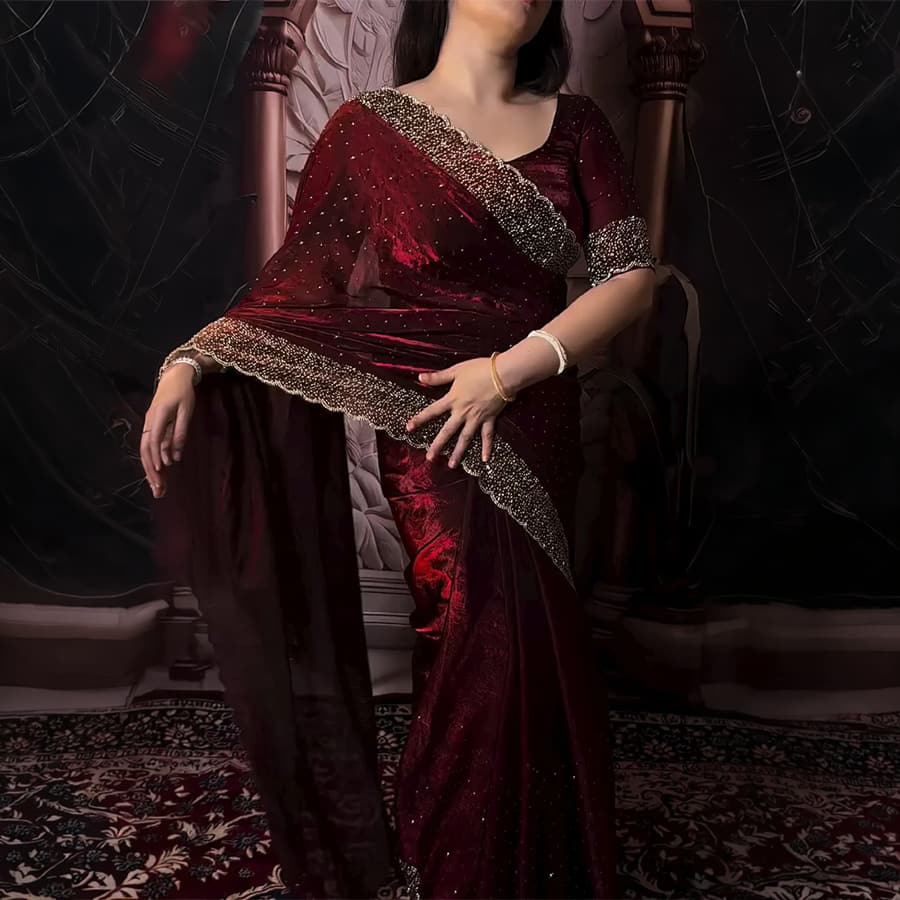 LUXURY Handcrafted Diamond work silk saree.