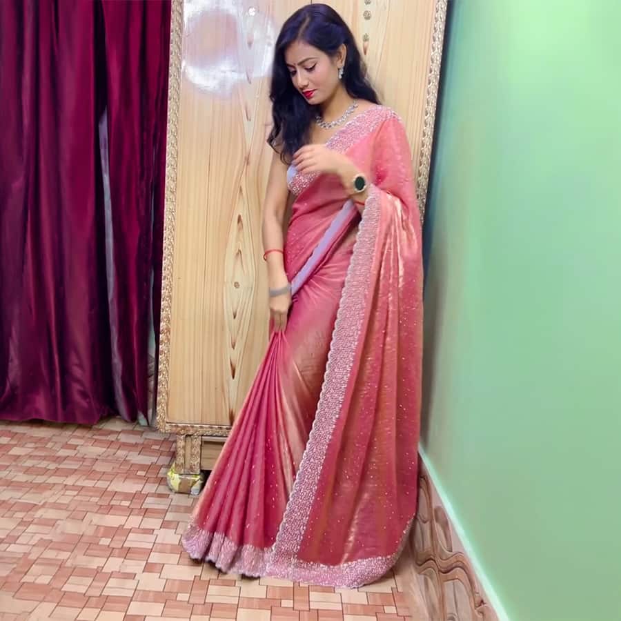 LUXURY Handcrafted Diamond work silk saree