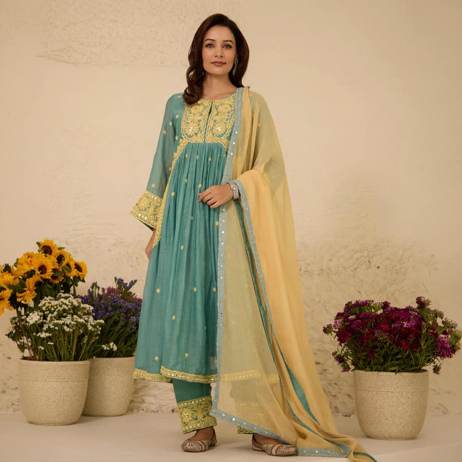 Aqua Chameli – Dori Embroidered Anarkali Suit Set