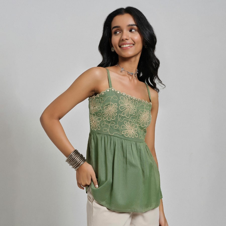 Blossom Sage Green Embroidered Top
