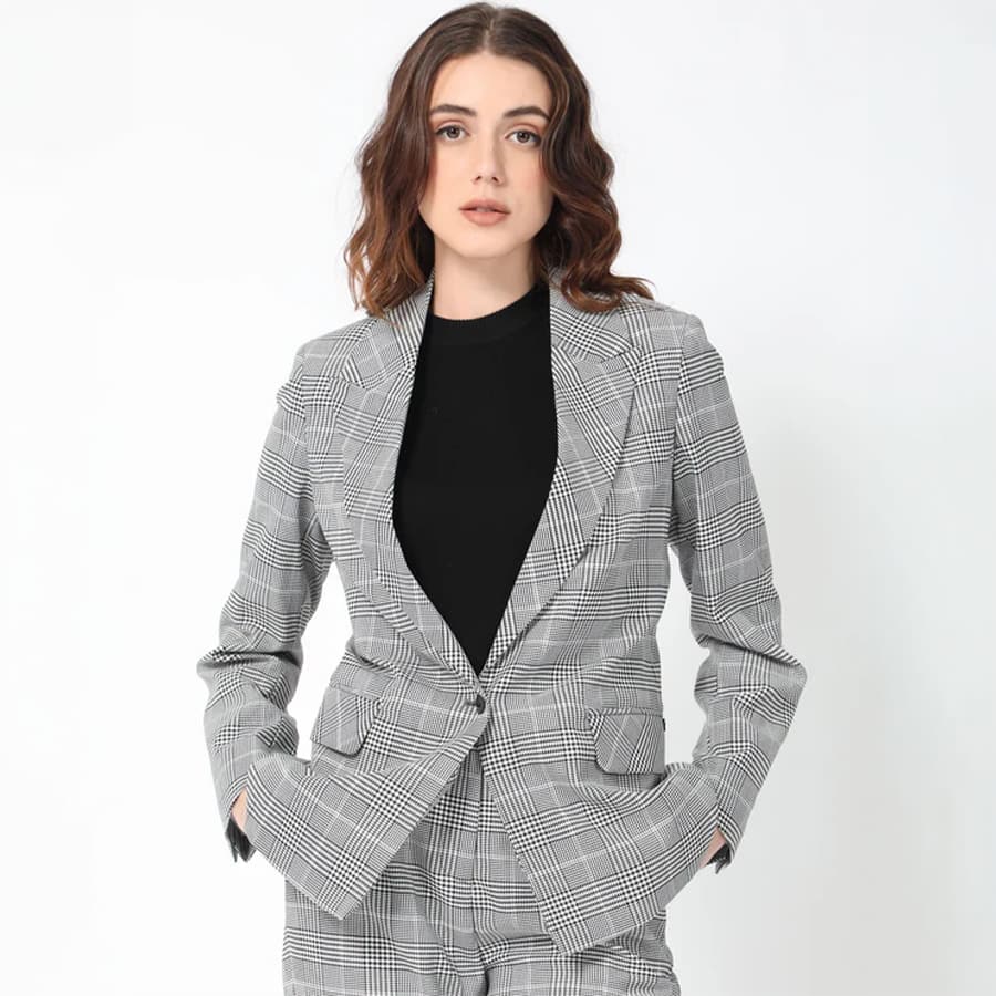 ZIVAA - BLACK CHECKED TAILORED BLAZER