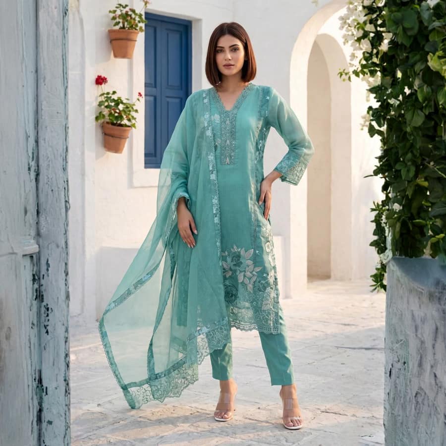 Mahi Sea Lace Work Suit Set
