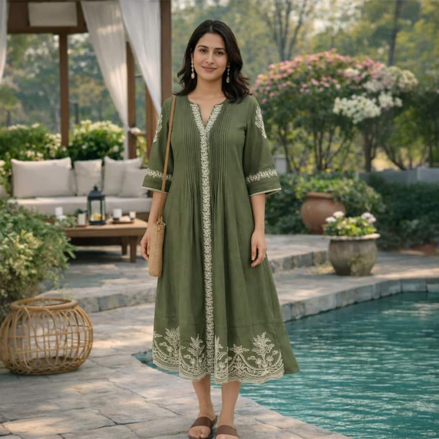 Slopi moss embroidery cotton dress
