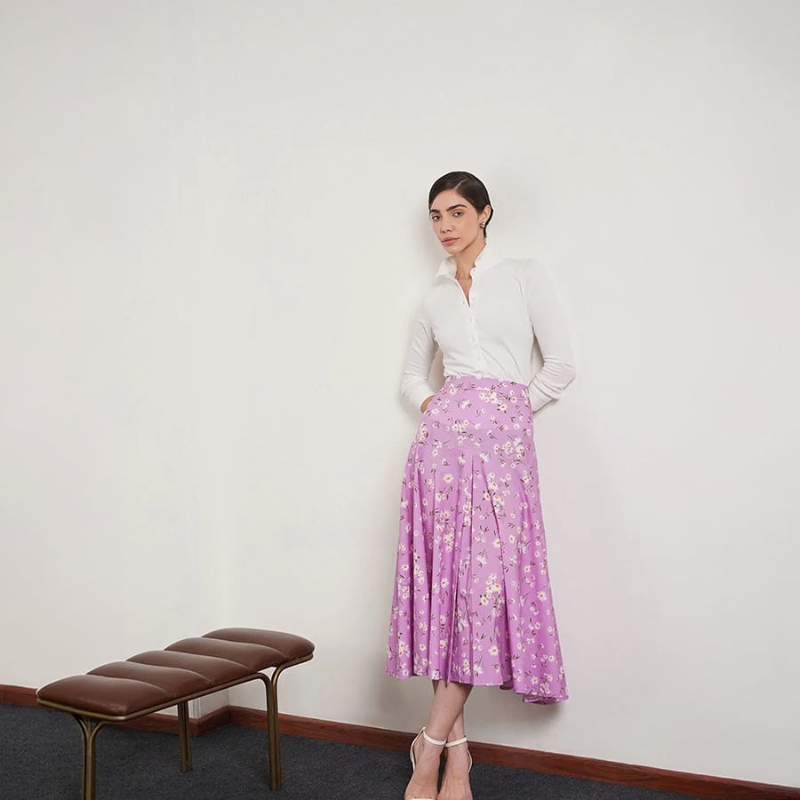 Cotton Flared Midi Skirt - Lavender