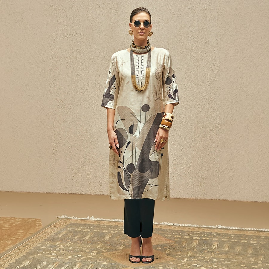 Cream Printed Kurta