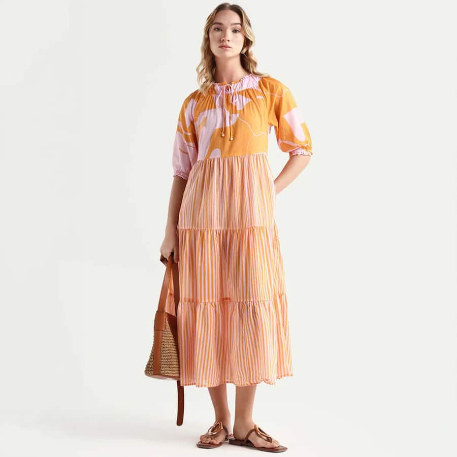Leviosa - Mustard Abstract Print Knee Length Dress