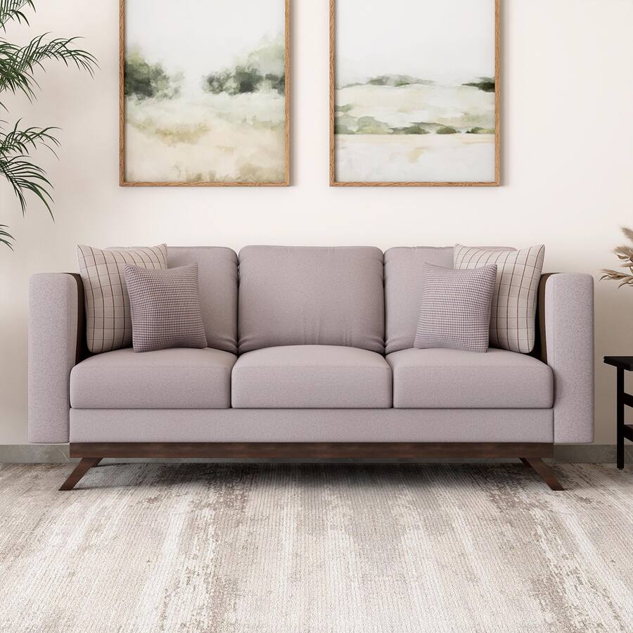 Rubik - Velvet 3 Seater Sofa with Leatherette Side Pockets