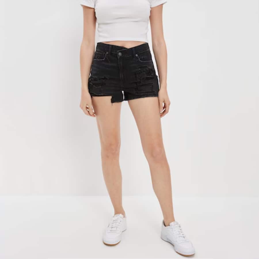 Women Black Denim Mom Short