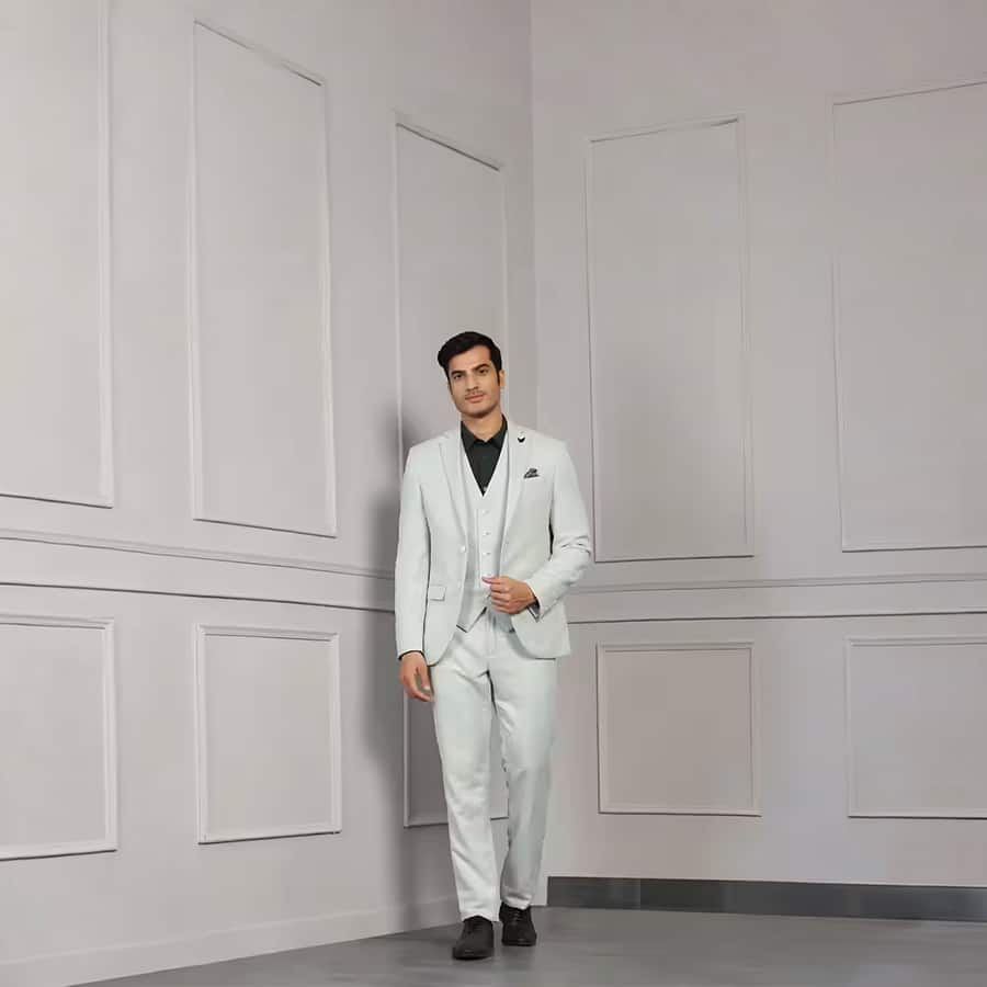 Linen Three Piece Mint Textured Formal Suit - Mineral